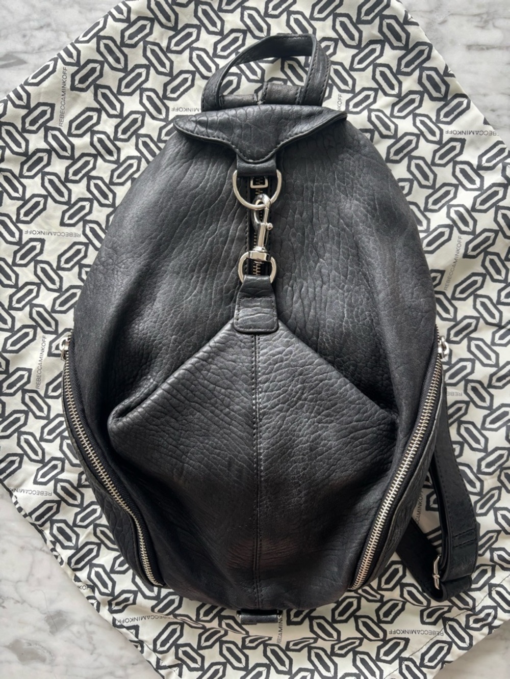 Rebecca Minkoff Black Leather Backpack with Silver Hardware
